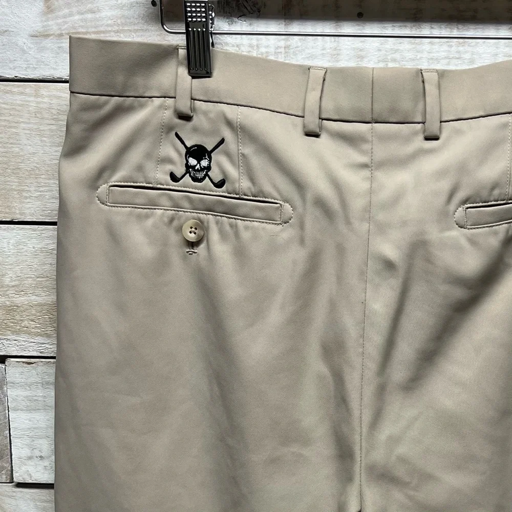 Peter Millar‎ Wicking Shorts Mens 35 Beige Chino Crown Skull Golf